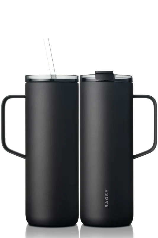 Juodas MOSHI Tumbler 600 ml termo puodelis su rankena